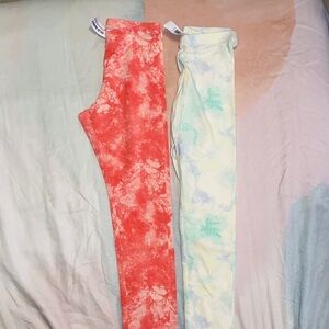 2 Girls Old Navy Coral and Mint Kids Leggings Size XL 14/16 NEW